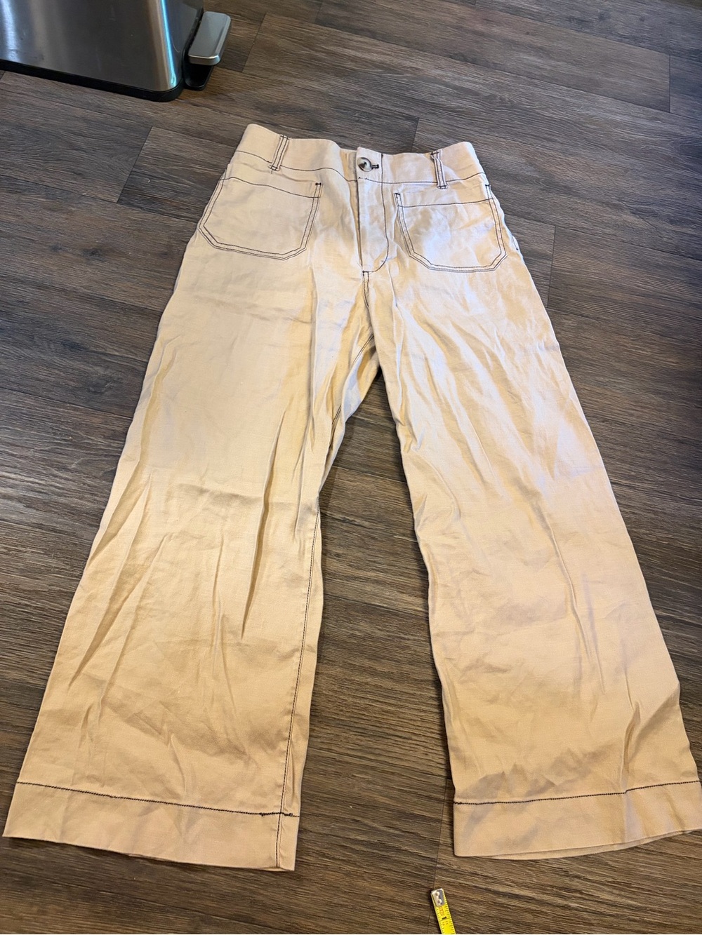 Maeve The Colette Cropped Wide-Leg Pants Contrast-Stitch Linen Edition Size 27 - Picture 3 of 9